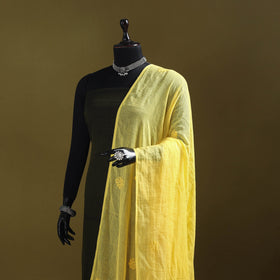 Yellow - kota doria cotton hand embroidered lucknowi