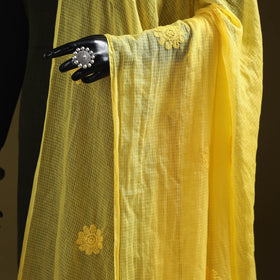 Yellow - kota doria cotton hand embroidered lucknowi