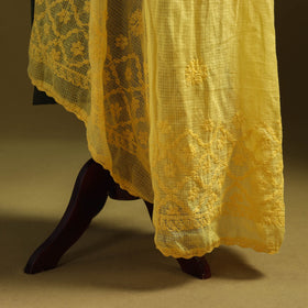 Yellow - kota doria cotton hand embroidered lucknowi