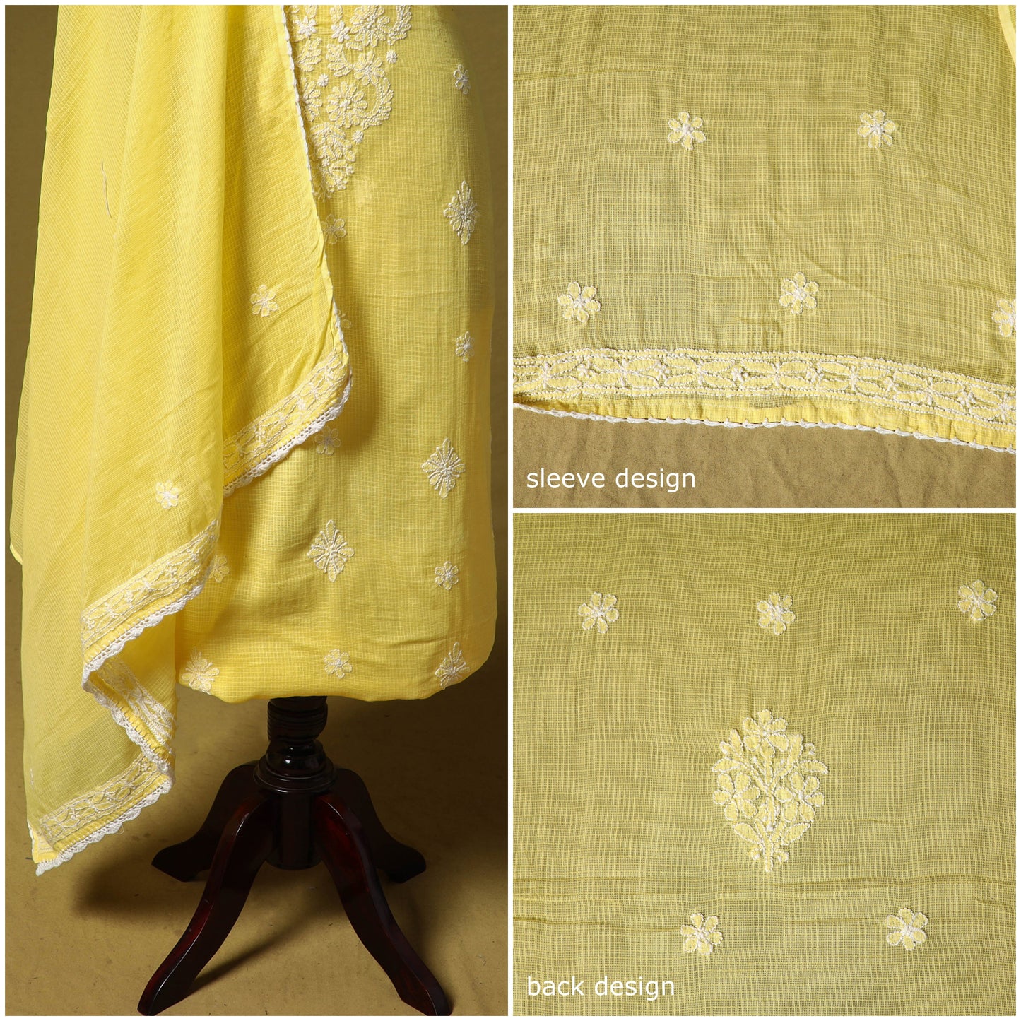Yellow - kota doria cotton lucknow chikankari 2pc