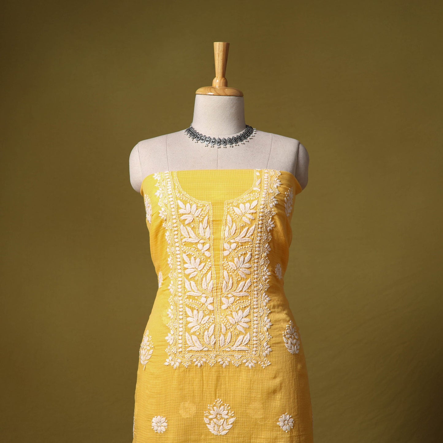 Yellow - kota doria cotton lucknow chikankari 2pc