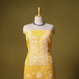 Yellow - kota doria cotton lucknow chikankari 2pc