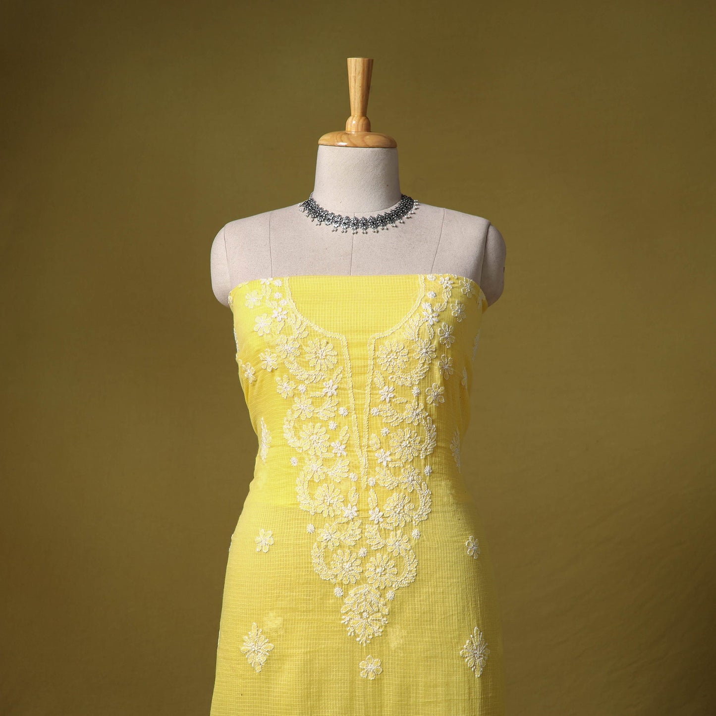 Yellow - kota doria cotton lucknow chikankari 2pc