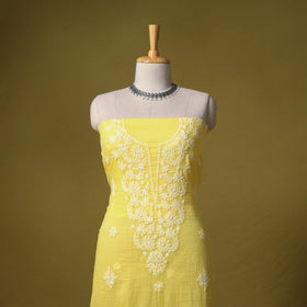Yellow - kota doria cotton lucknow chikankari 2pc
