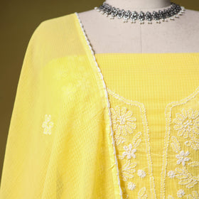Yellow - kota doria cotton lucknow chikankari 2pc