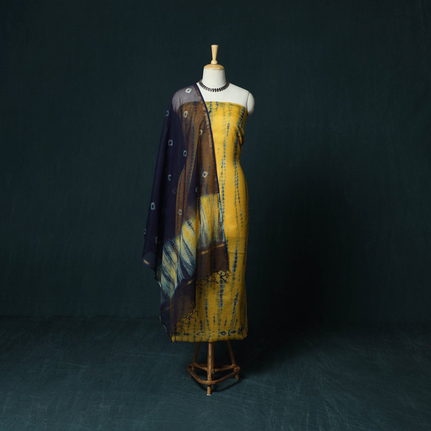 Kota doria cotton shibori tie-dye 3pc unstitched dress