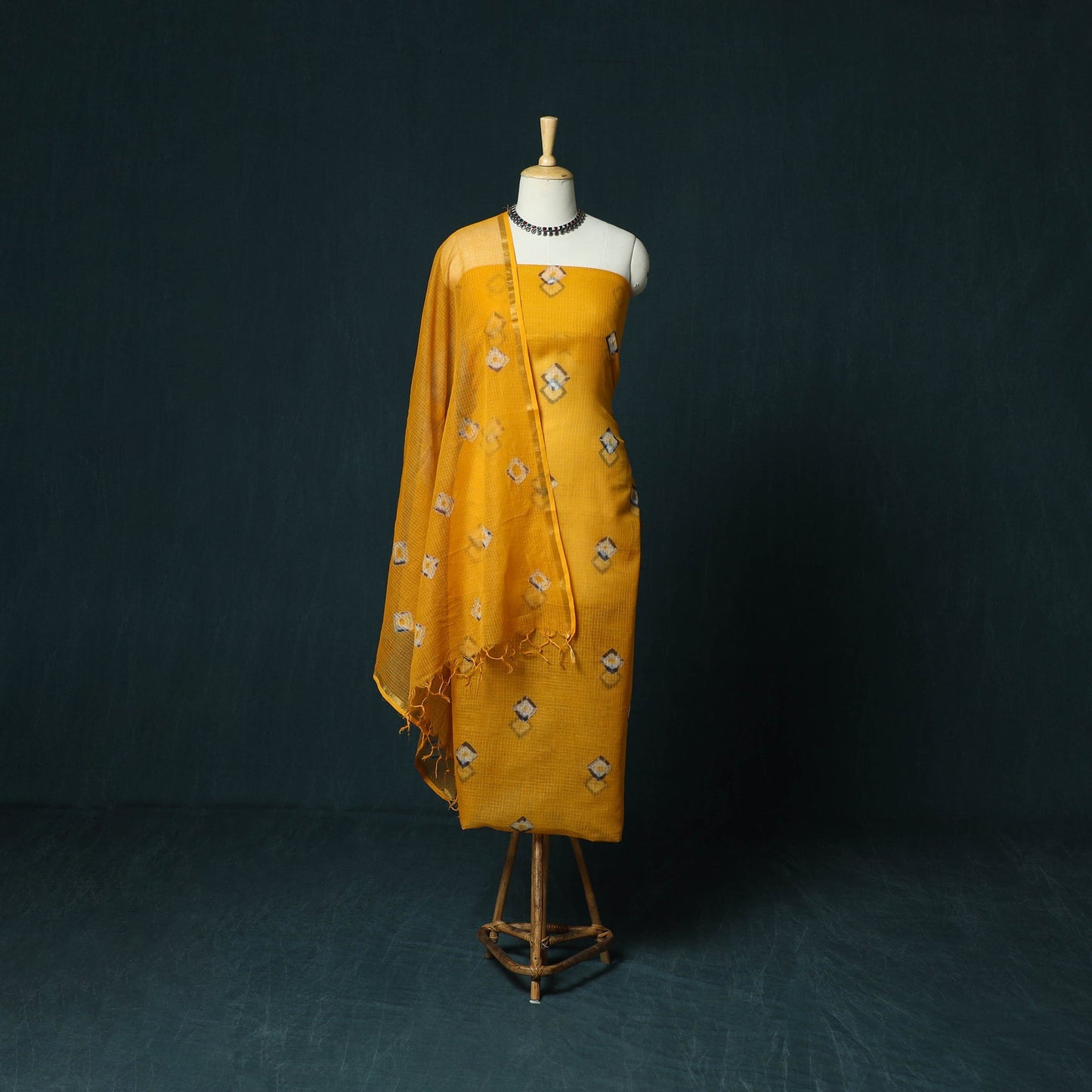 Kota doria cotton shibori tie-dye 3pc unstitched dress