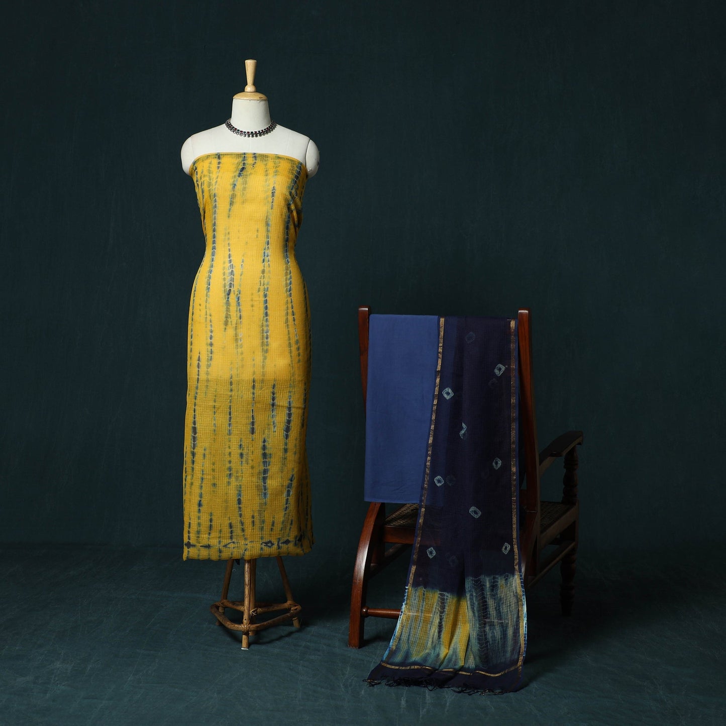 Kota doria cotton shibori tie-dye 3pc unstitched dress
