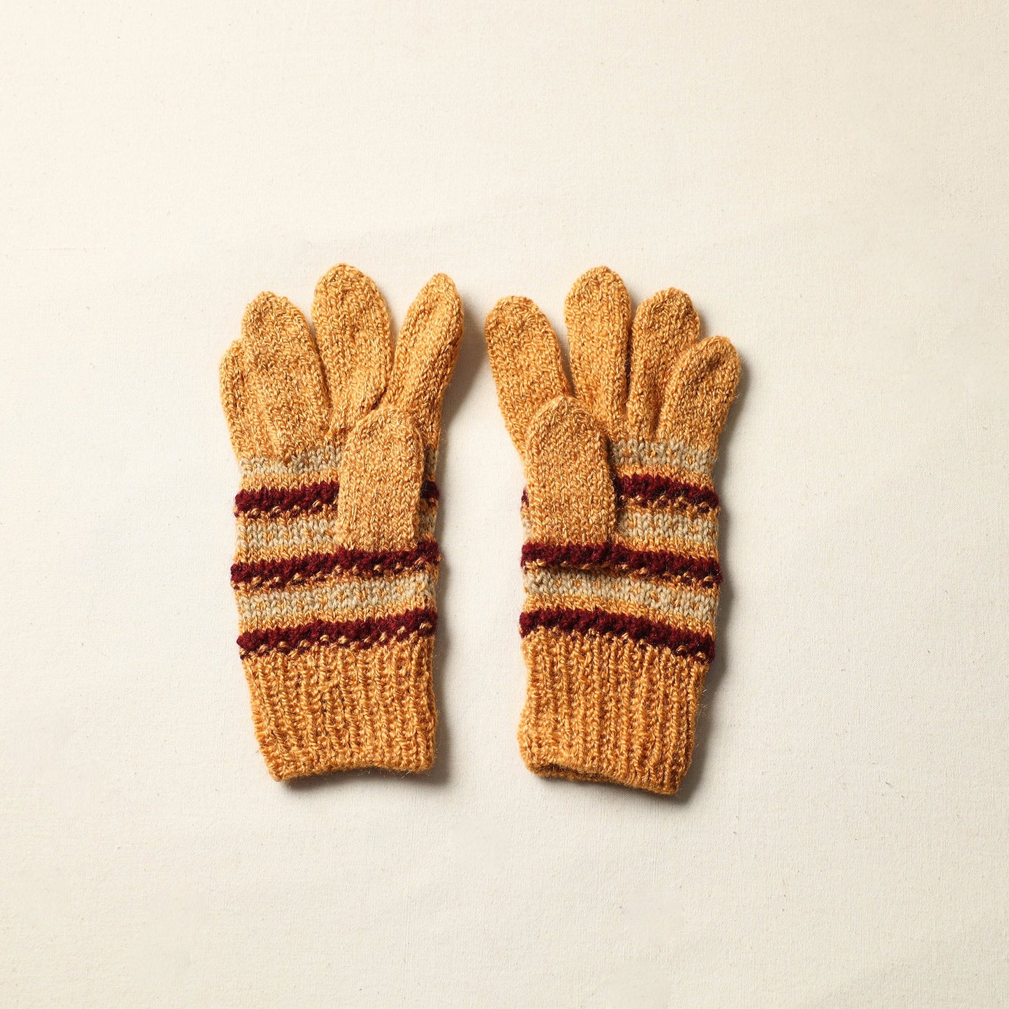  Yellow Handknitted Woolen Adult Gloves 