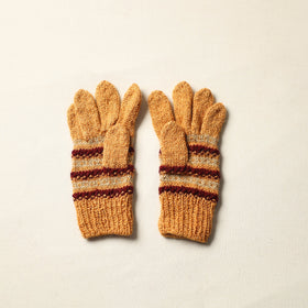  Yellow Handknitted Woolen Adult Gloves 