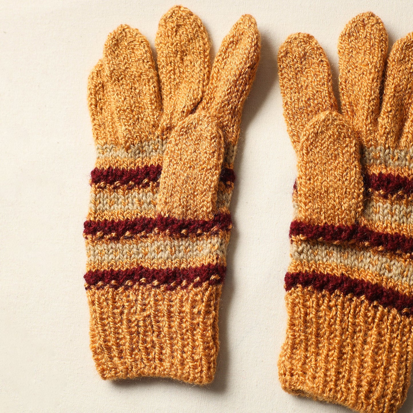  Yellow Handknitted Woolen Adult Gloves 