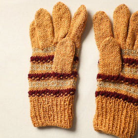  Yellow Handknitted Woolen Adult Gloves 