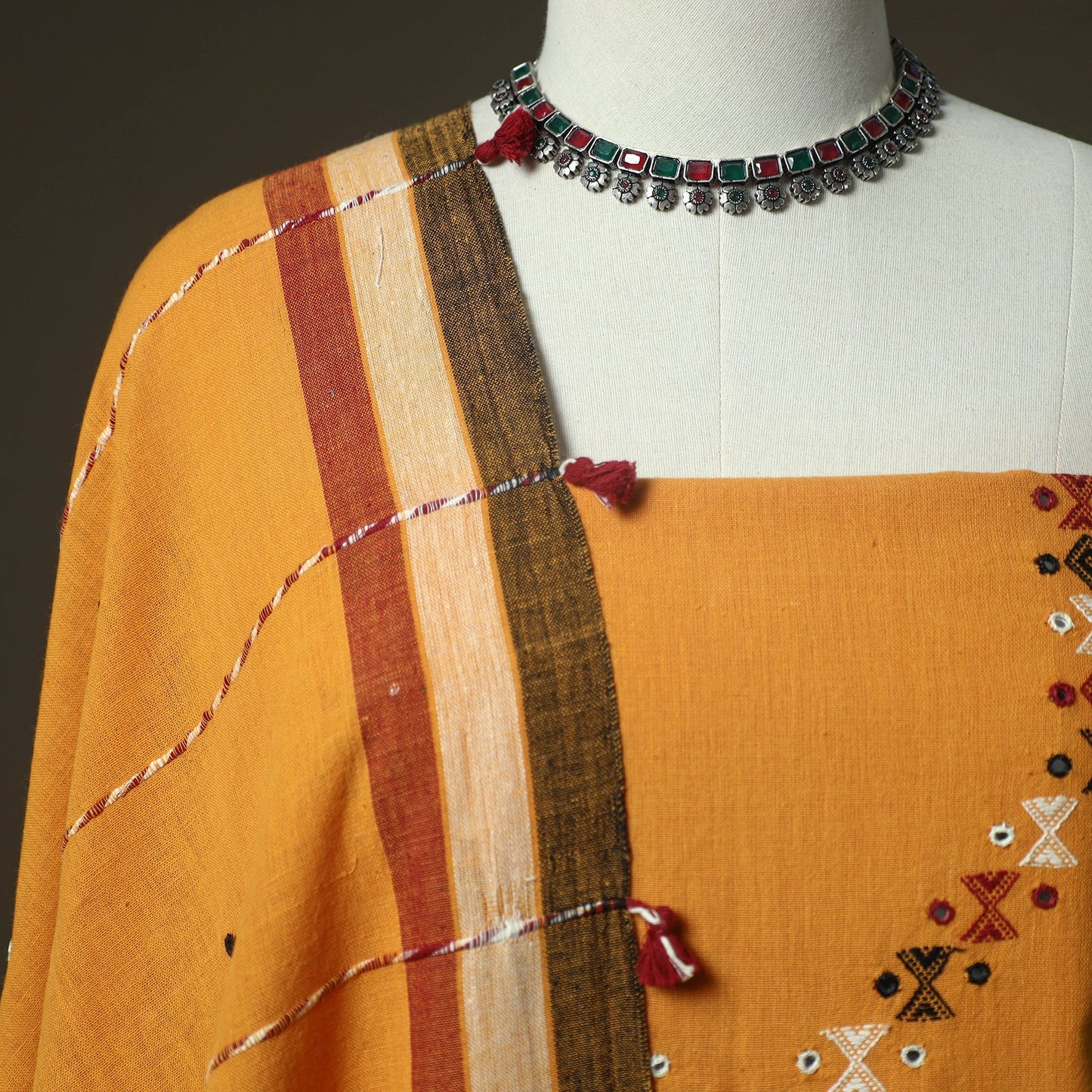 Kutch bhujodi handloom kala cotton 3pc unstitched dress