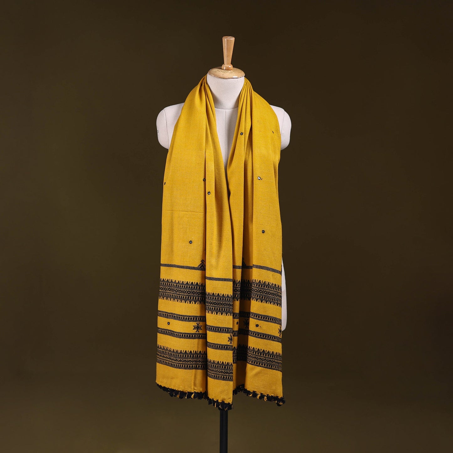 Yellow - kutch bhujodi handwoven mirror work acrylic wool