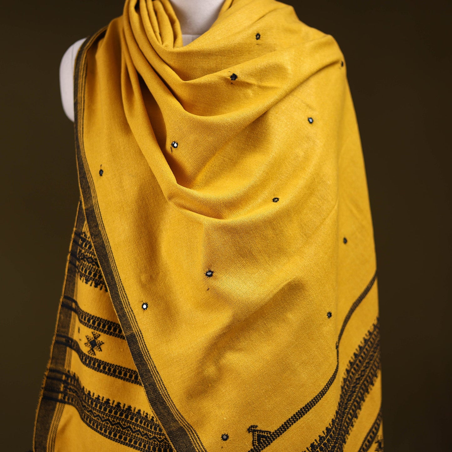 Yellow - kutch bhujodi handwoven mirror work acrylic wool