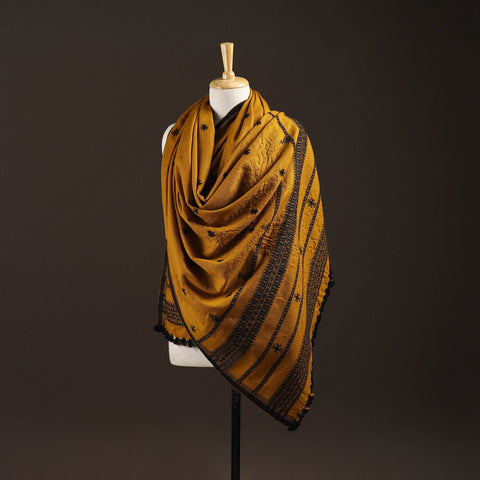 Kutch bhujodi handwoven mirror work wool shawl 26