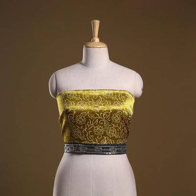Kutch printed modal silk blouse piece with lace work 12