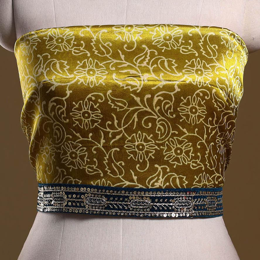 Kutch printed modal silk blouse piece with lace work 12