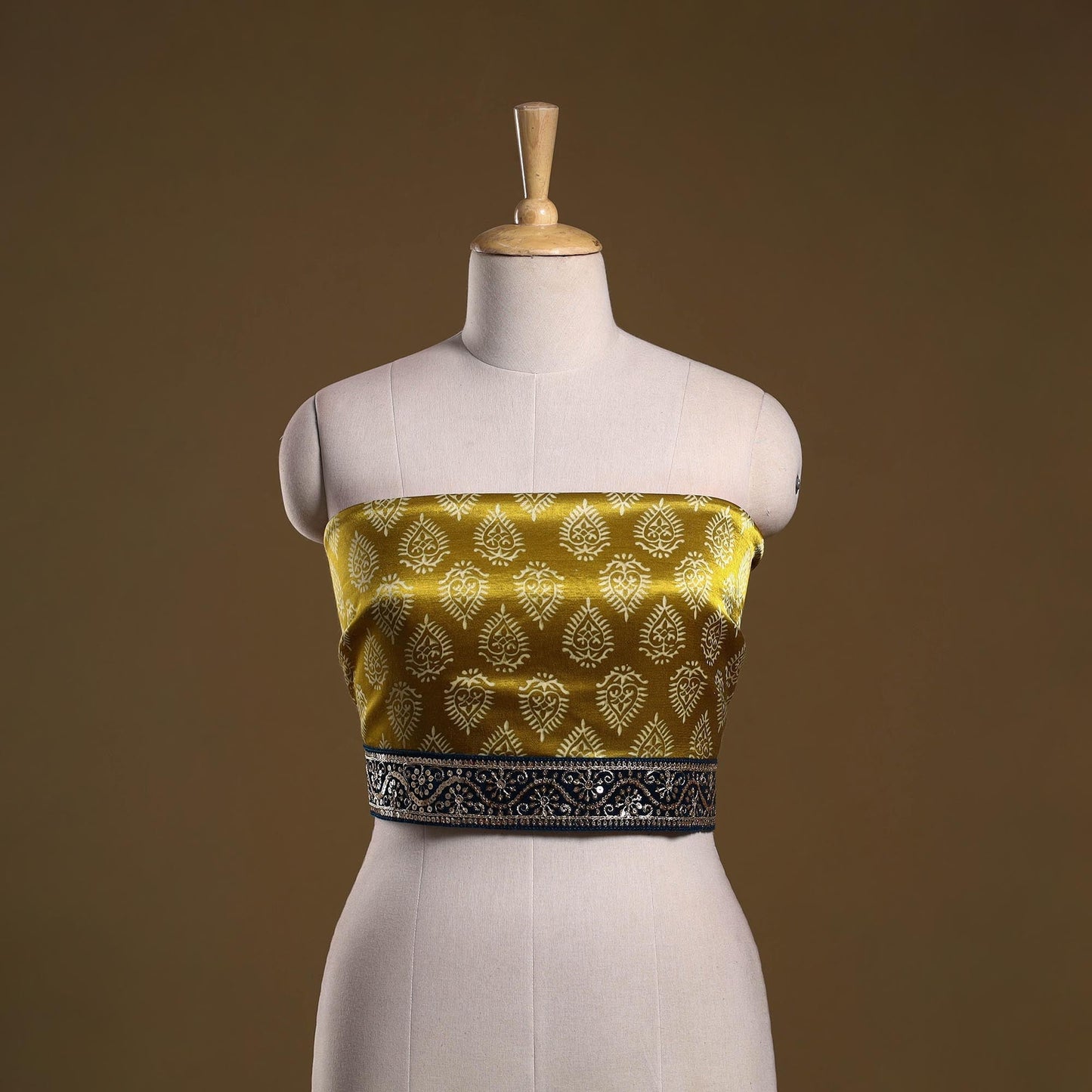 Kutch printed modal silk blouse piece with lace work 42
