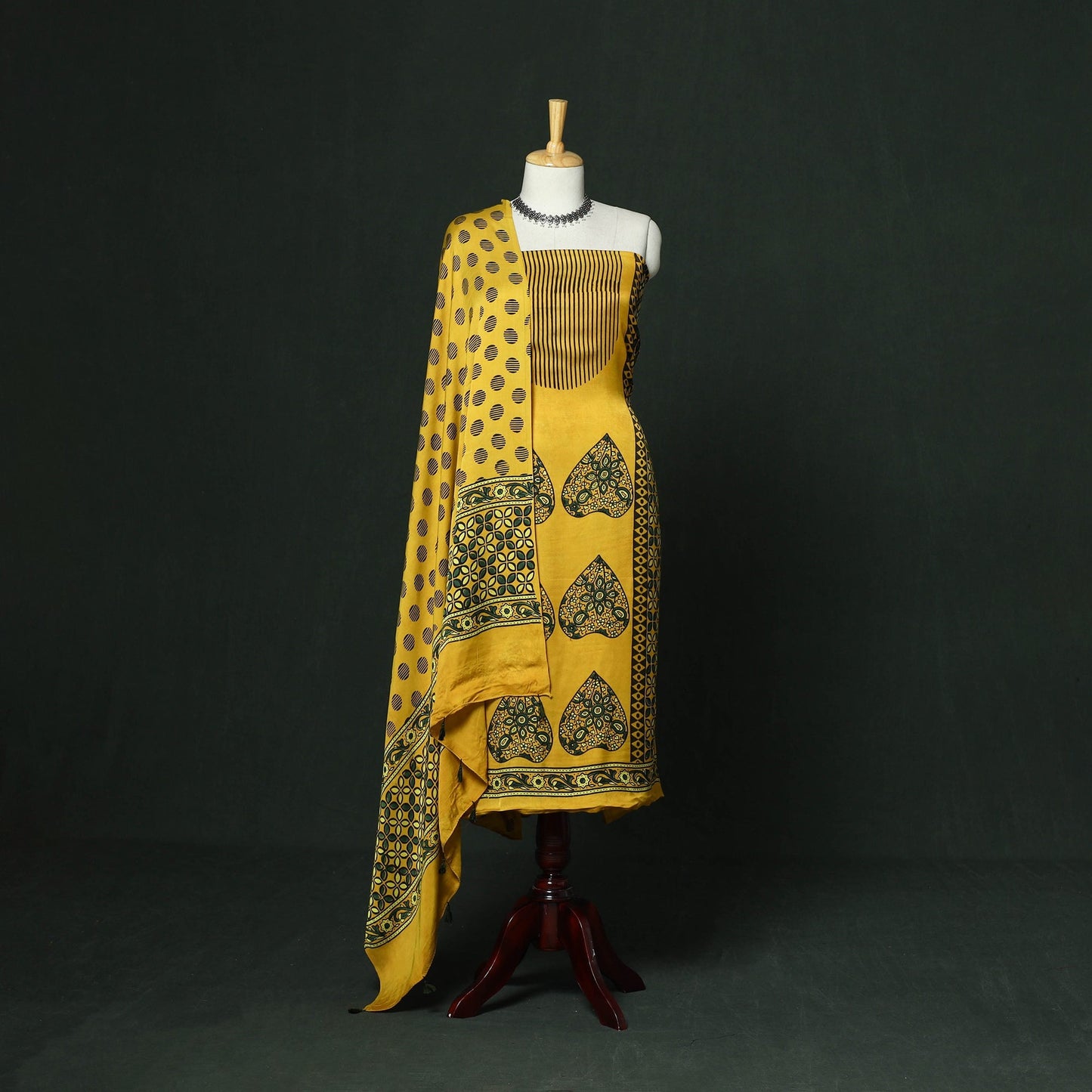 Kutch hand block ajrakh print natural dyed modal silk 2pc