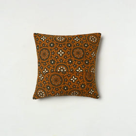 Yellow - Kutch Embroiderd Mashru Silk Ajrakh Print Cushion Cover 04
