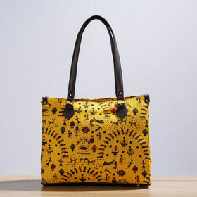 Yellow Kutch Handcrafted Cotton Running Sticth Shoulder Bag (Set of 2)