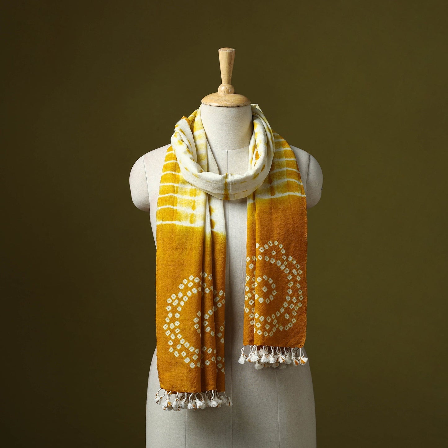 Kutch handwoven merino wool shibori & bandhani stole 50