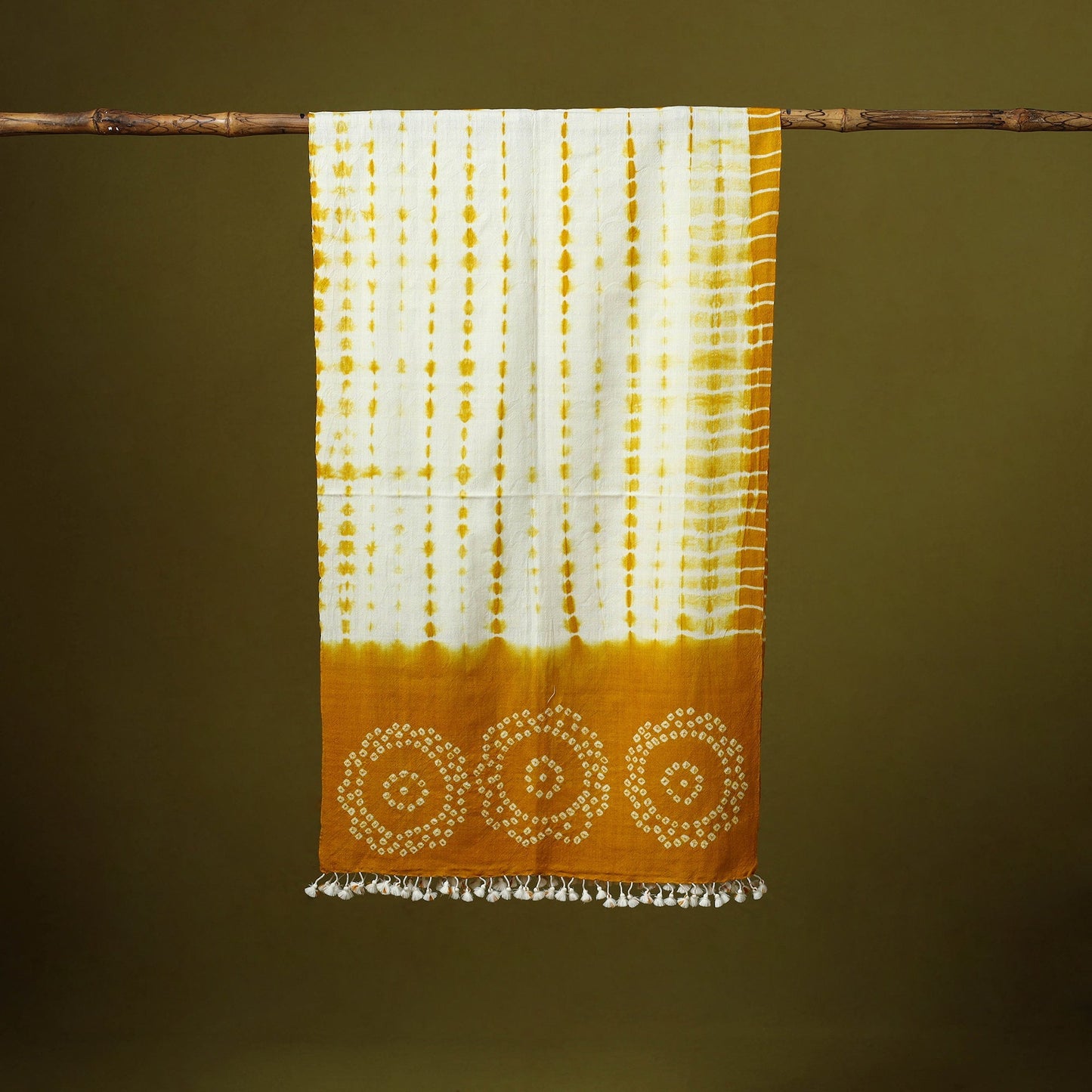 Kutch handwoven merino wool shibori & bandhani stole 50