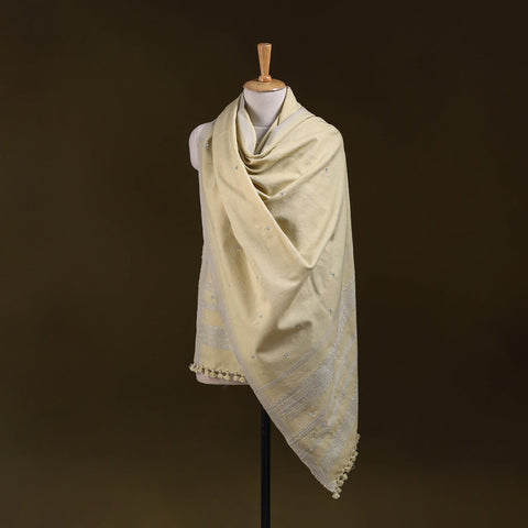 Yellow - kutch handwoven mirror work acrylic wool shawl 161