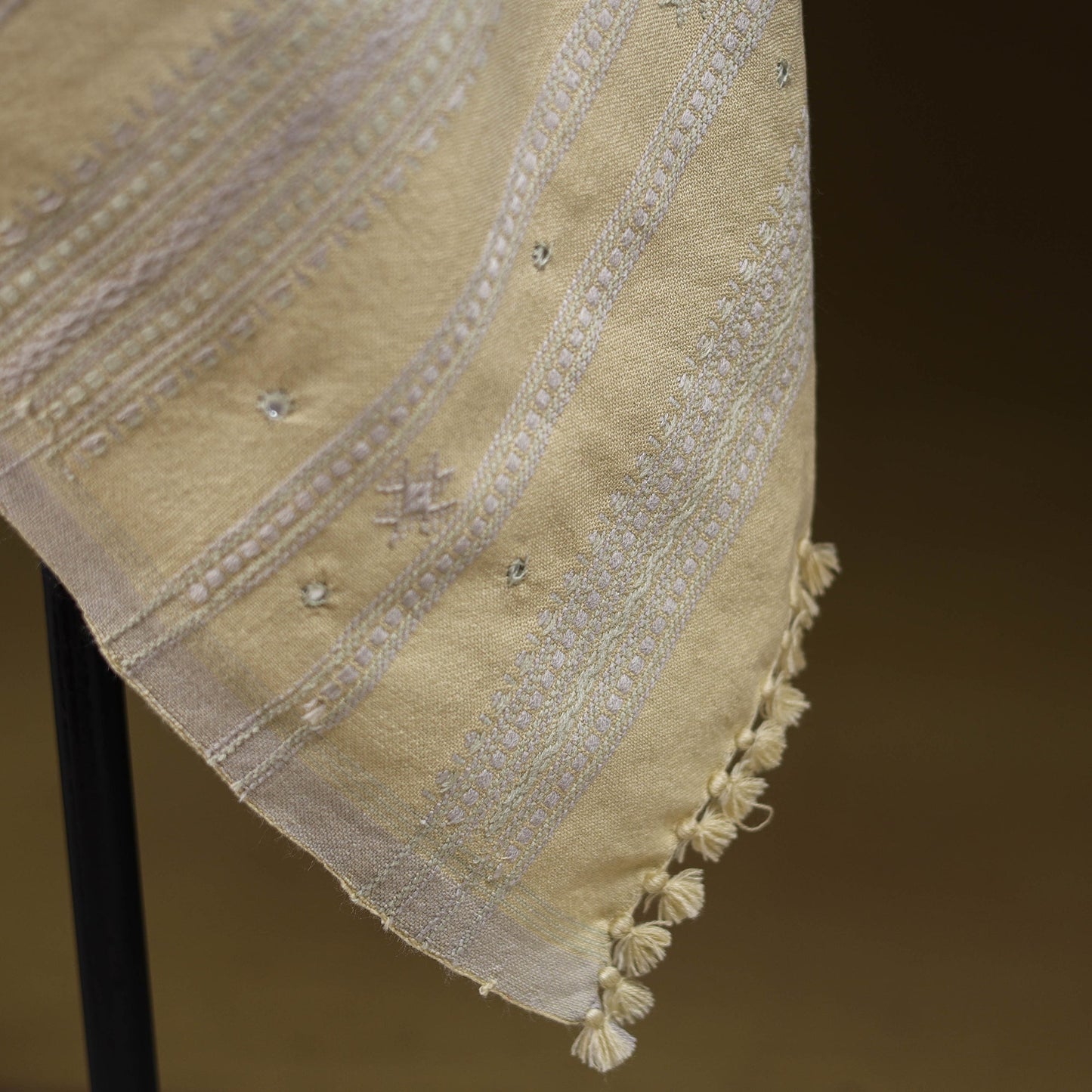 Yellow - kutch handwoven mirror work acrylic wool shawl 161