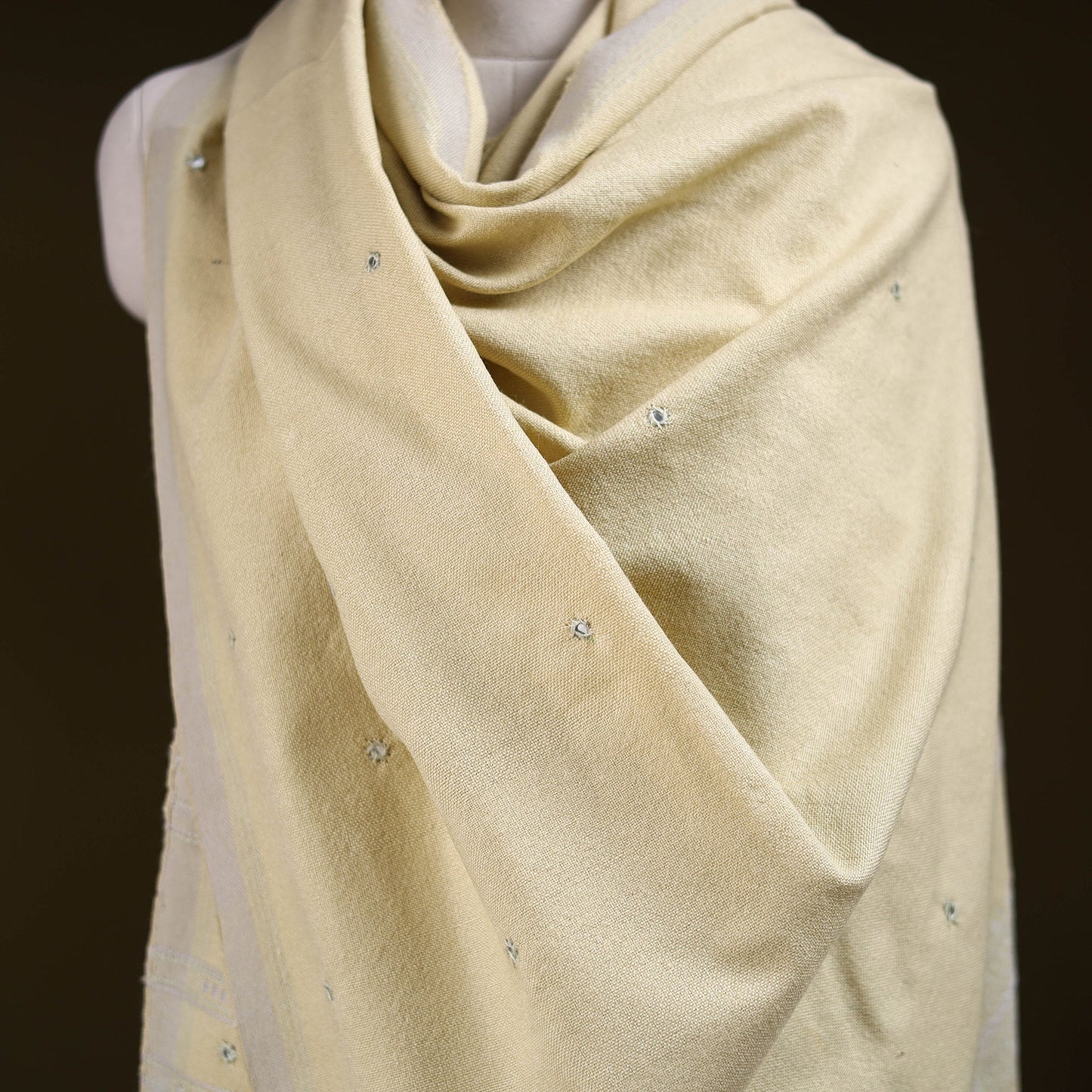 Yellow - kutch handwoven mirror work acrylic wool shawl 161