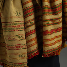  Yellow Kutch Handwoven Mirror Work Woollen Shawl 