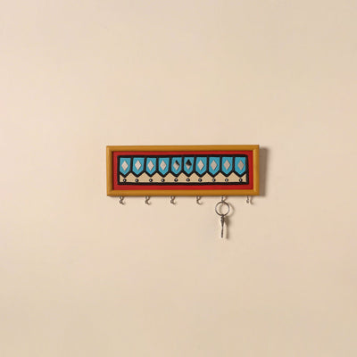 Kutch mud mirror work lippan art key holder (4 x 12 in) 20