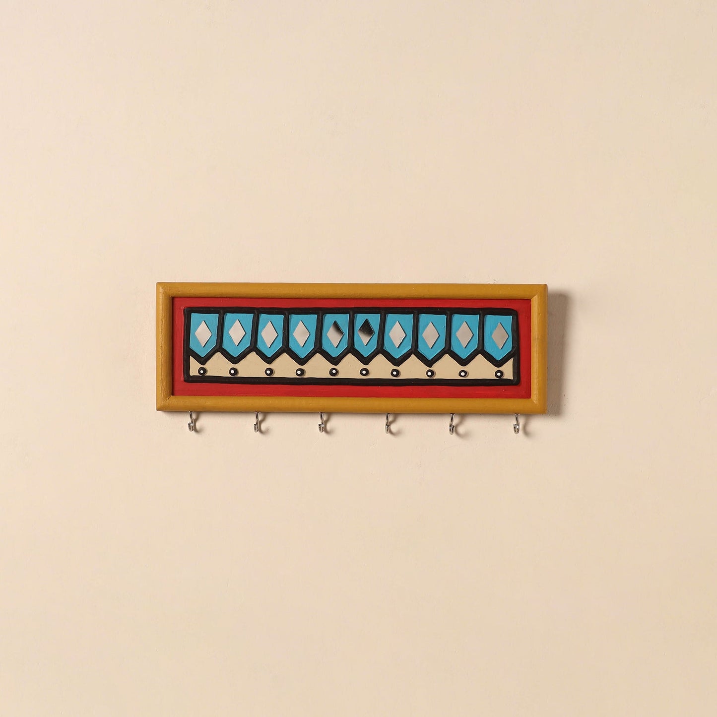 Kutch mud mirror work lippan art key holder (4 x 12 in) 20