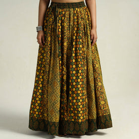 Yellow - kutch printed 24 kali cotton long skirt 33