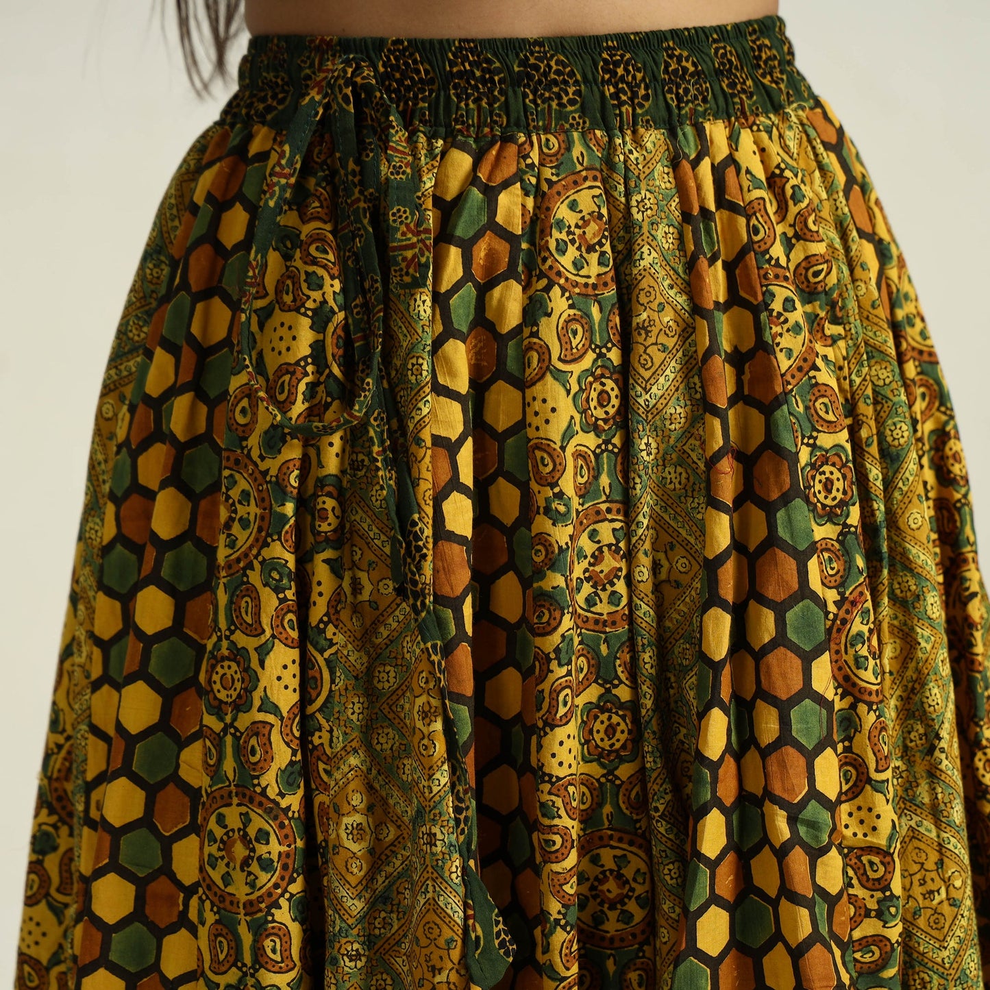 Yellow - kutch printed 24 kali cotton long skirt 33