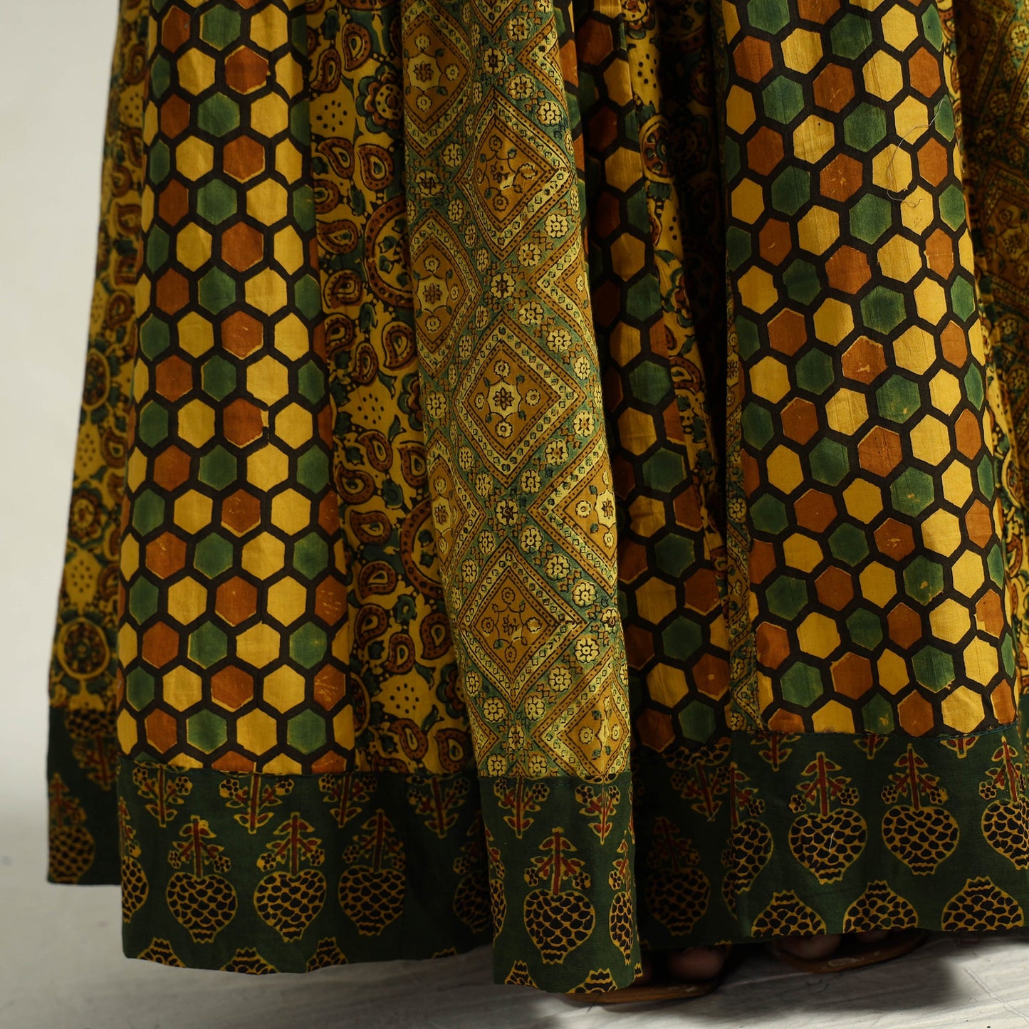 Yellow - kutch printed 24 kali cotton long skirt 33