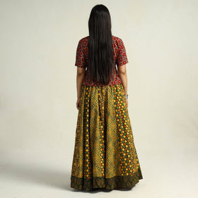 Yellow - kutch printed 24 kali cotton long skirt 33