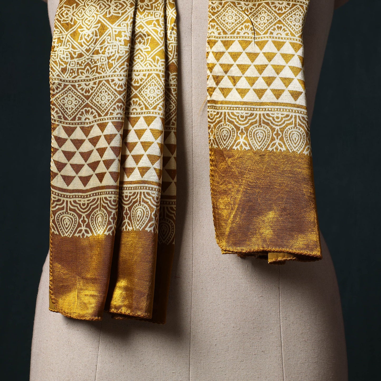 Kutch printed mashru silk stole 40 - handcrafted