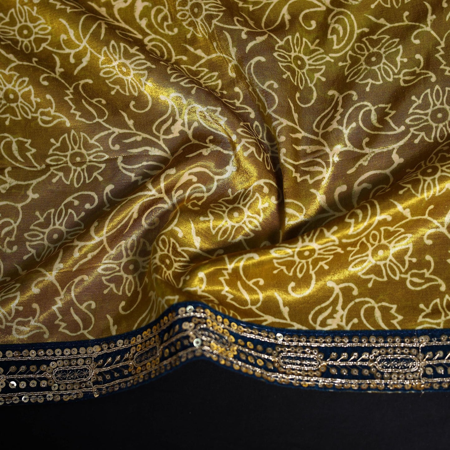 Kutch printed modal silk blouse piece with lace work 12