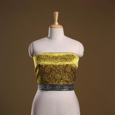 Kutch printed modal silk blouse piece with lace work 12