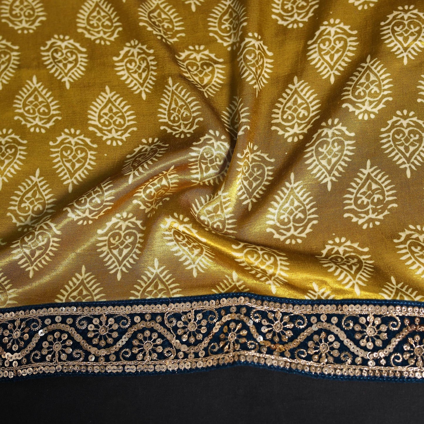 Kutch printed modal silk blouse piece with lace work 42