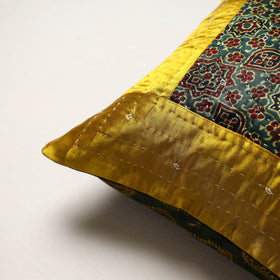 Yellow - kutch tagai work mashru silk patchwork cushion
