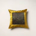 Yellow - kutch tagai work mashru silk patchwork cushion