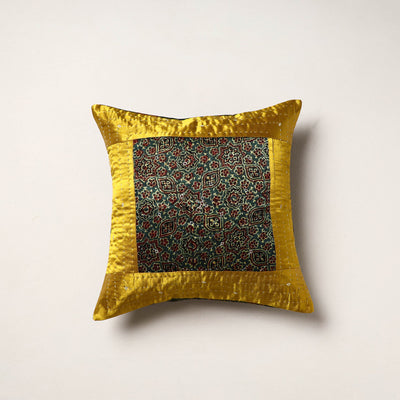 Yellow - kutch tagai work mashru silk patchwork cushion
