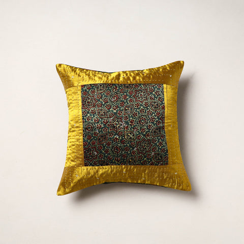 Yellow - kutch tagai work mashru silk patchwork cushion