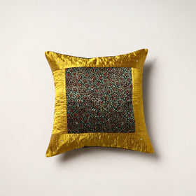 Yellow - kutch tagai work mashru silk patchwork cushion