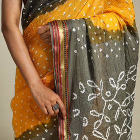 Yellow - kutch tie-dye cotton bandhani saree 10