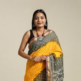 Yellow - kutch tie-dye cotton bandhani saree 10