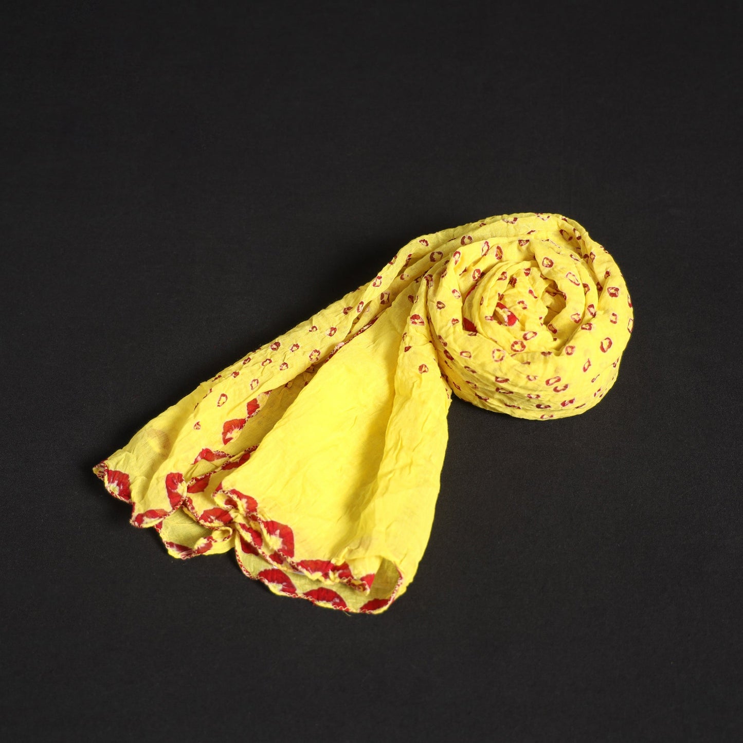 Yellow Kutch Tie-Dye Cotton Bandhani Stole